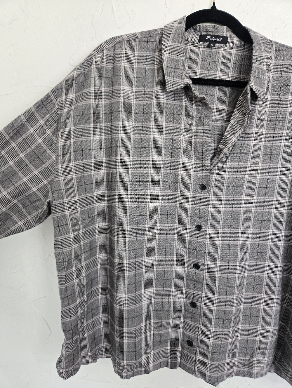 Madewell Plaid Gray Black Loose Button Up Top, XL - Picture 5 of 12